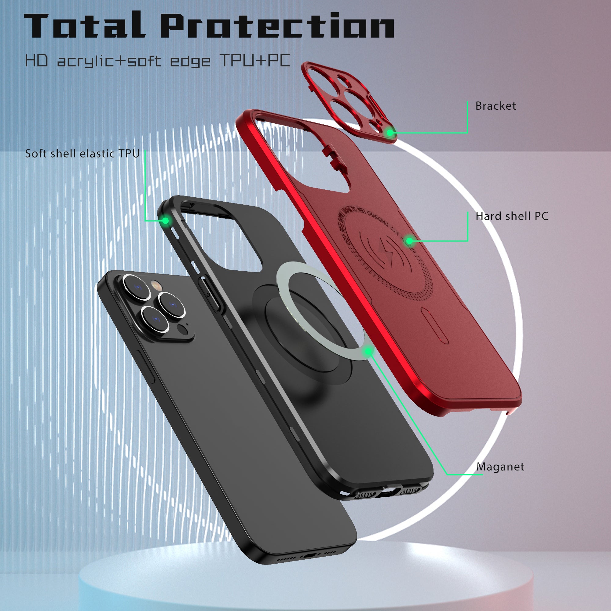 For iPhone 13 Pro Max 6.7 inch PC+TPU Hybrid Dual Layer Cover Lens Frame Kickstand Magnetic Phone Case For iPhone 13 Pro Max 6.7 inch PC+TPU Hybrid Dual Layer Cover Lens Frame Kickstand Magnetic Phone Case